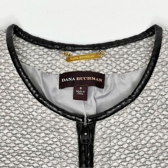 DANA BUCHMAN Classic Silver Grey Tweed Blazer Zip Up Jacket Women's Size S - Picture 11 of 16
